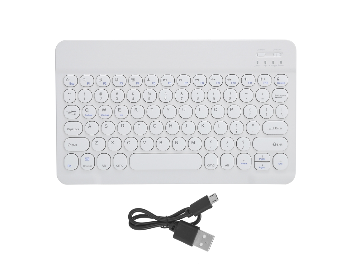 Teclado inalámbrico Bluetooth para tablet y smartphone de 10 pulgadas, redondo, blanco.