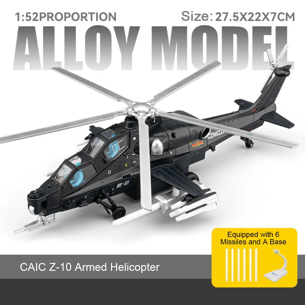 (negro) Modelo De Helicóptero Caic Z-10 1:52 - Modelo Con Sonido Y Luz - Hélice Rotatoria