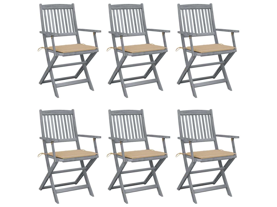 Sillas plegables de exterior de acacia maciza DKD Home Decor de 6 piezas con cojines
