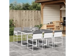 Conjunto de comedor de jardín de 7 piezas con cojines de textilene blanco de DKD Home Decor