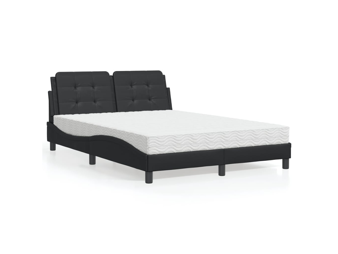 Cama Con Colchón Cuero Sintético Negro 140x200 Cm