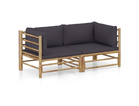 Set de muebles de jardín 2 piezas bambú y cojines gris oscuro MAISON EXCLUSIVE