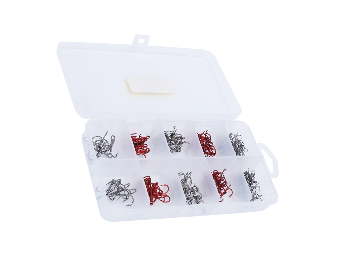 Juego de anzuelos triples de acero al carbono para pesca, color negro/rojo, sin marca.