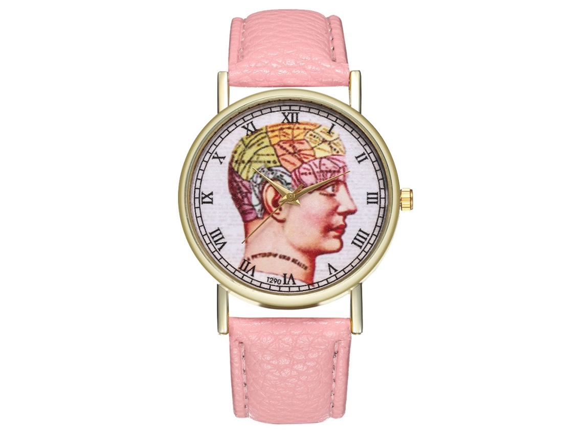 Reloj De Pulsera De Cuarzo Para Hombre/mujer De Piel Sintética Con Esfera Redonda, Color Rosa, Zhoulianfa