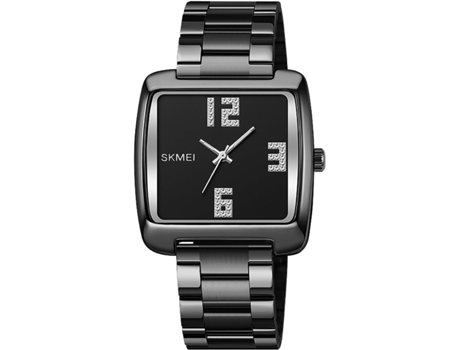 VEANXIN Relojes de pulsera de acero inoxidable resistentes al agua con esfera de escala cuadrada-Negro