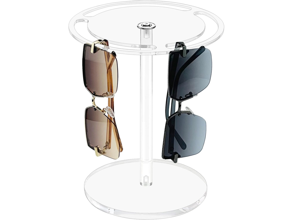 RNEMITERY Soporte Organizador de Gafas Acrílico con Rotación 360º, Estantería Expositora en Vidrio Transparente para Mesa