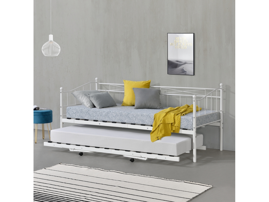 Cama [ES.CASA] (Metal - Blanco - 90x200 cm)