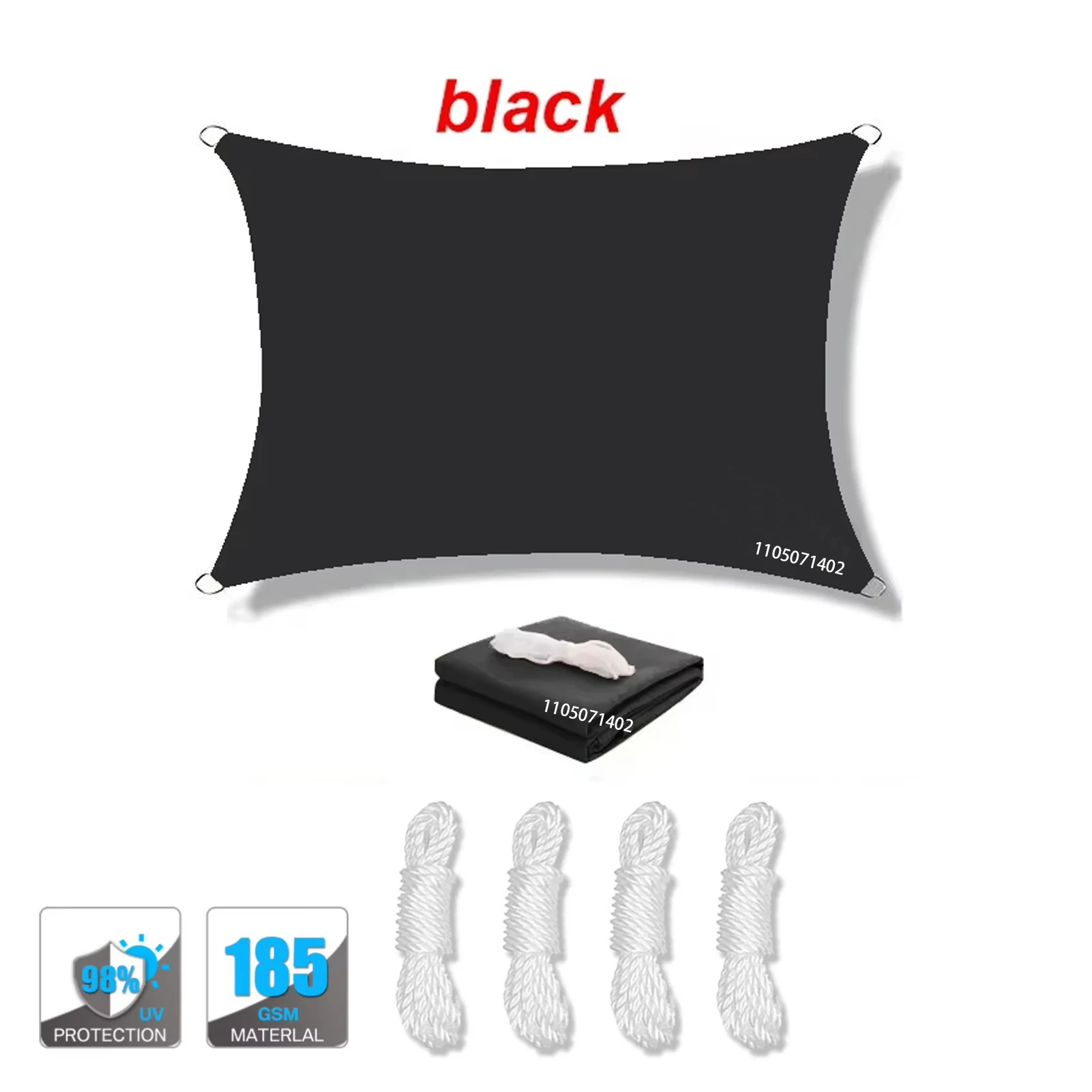 (negro, 200x200cm) Toldo Impermeable, Resistente A Los Rayos Uv, Apto Para Patios, Jardines, Terrazas, Etc., Con Anilla En D.