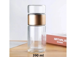 Botella de agua de vidrio de borosilicato de 420 ml con filtro y vaso de doble pared. Mdug (dorado)