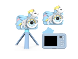 Cámara infantil 9600w de doble cámara, mini cámara digital portátil de dibujos animados, Bestia Azul