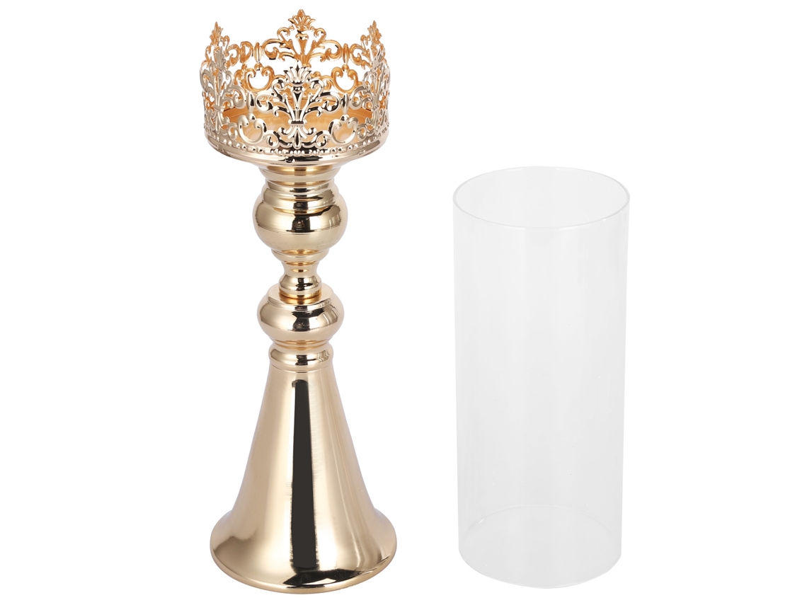 Baok - Candelabro de hierro forjado de estilo europeo con decoración de boda de cristal dorado