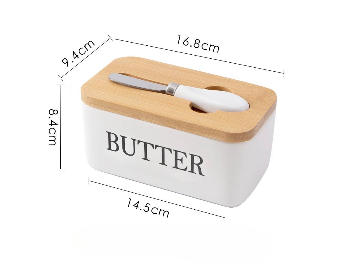 Mantequera de cerámica con tapa de silicona, cuchillo multiusos de acero inoxidable blanco Siurn