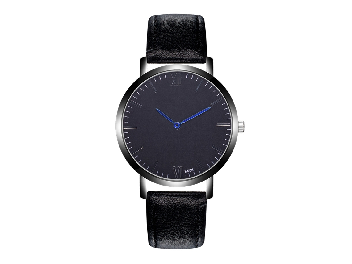 Reloj De Pulsera Unisex Sencillo De Cuarzo Con Correa De Piel Sintética Zhoulianfa Negro