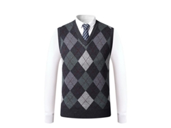 Chaleco de lana Rebe para hombre, sin mangas, cuello en V, corte ajustado, estilo clásico, estampado de rombos, talla XL, gris oscuro.