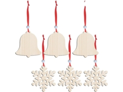 Piezas Adornos Navideños Madera Beige Forma Nieve Campanas Colgantes Árbol Materiales Manualidades Listos