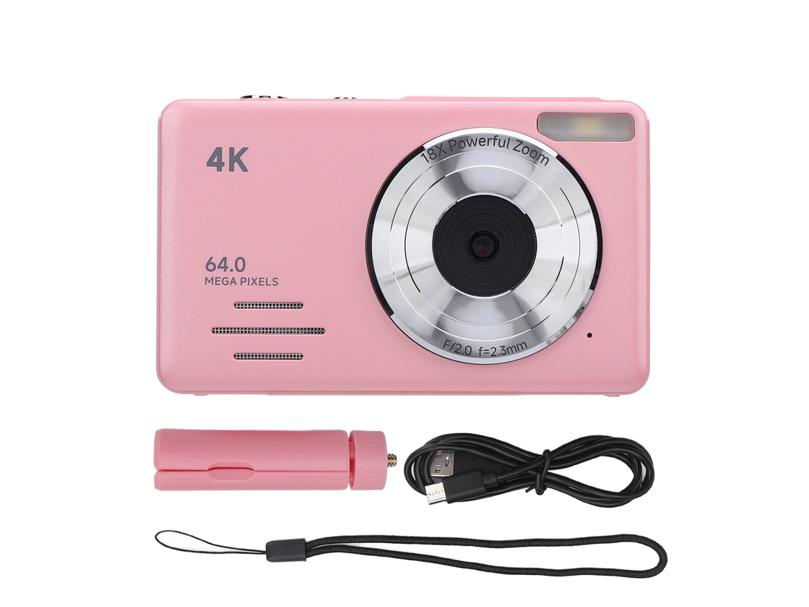 Cámara Digital 4k 64mp Con Zoom Digital 18x Enfoque Automático Compacta Pequeña Rosa Para Grabación De Vídeo Y Fotografía
