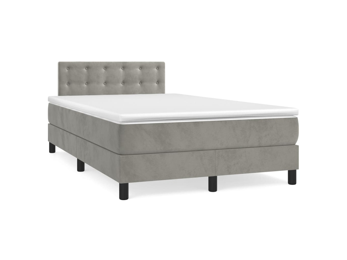 Cama Box Spring Con Colchón Terciopelo Gris Claro 120x190 Cm