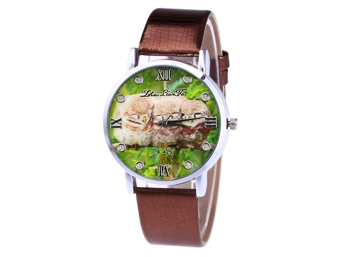 Reloj De Cuarzo Con Correa De Cuero Pu Moda Dial Redondo Pareja Casual Café