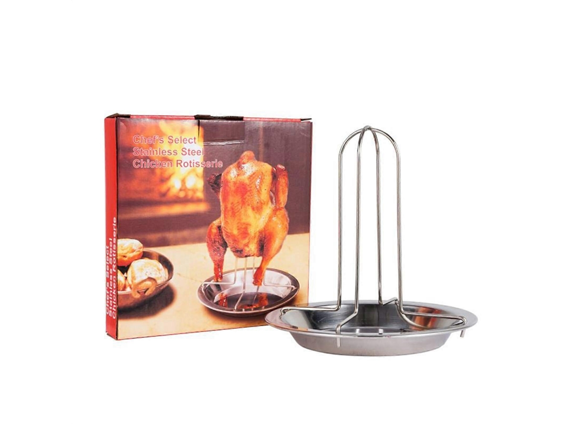 Parrilla de acero inoxidable para asar pollos con bandeja recolectora de grasa, parrilla vertical para barbacoa, horno y cocina al aire libre.