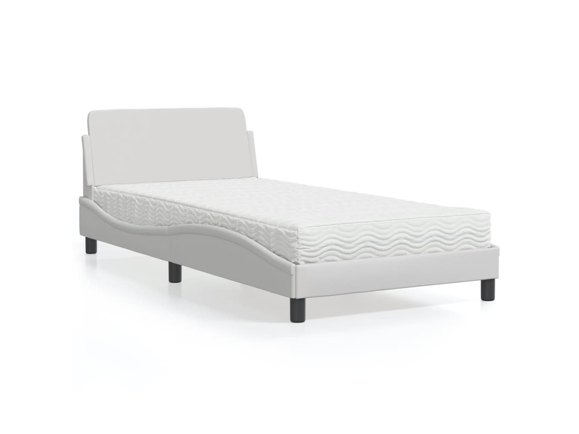 Cama Con Colchón Cuero Sintético Blanco 100x200 Cm