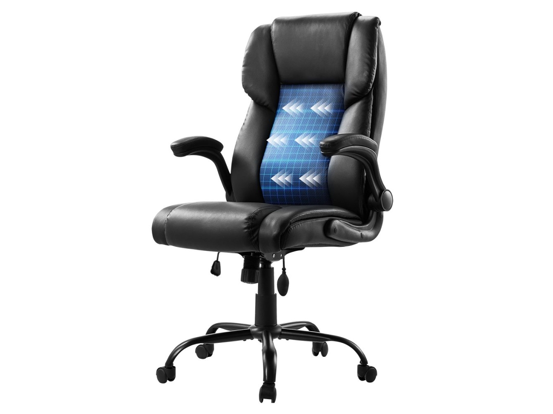 Silla de oficina ergonómica con soporte lumbar ajustable y brazos plegables Tekmaquinas