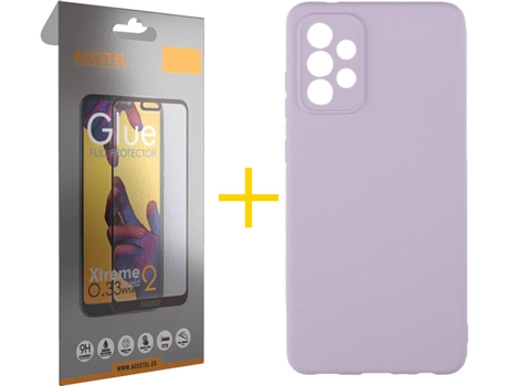 Carcasa y Protector de Pantalla de Vidrio Full Samsung A72 5G ACCETEL Silicona Líquida Morado
