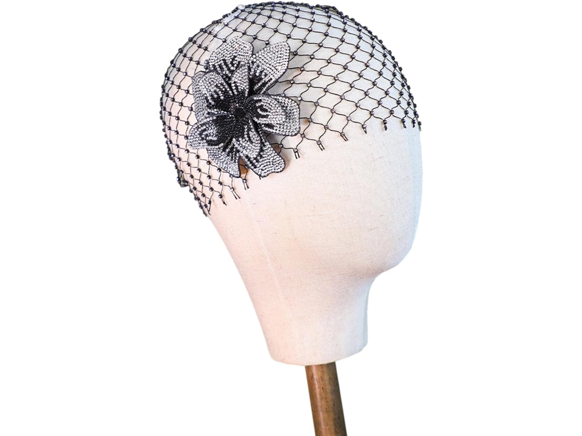 Cache-tête De Mariage Creux Étincelant Noir Bisutería Floral Para Evento Formal Voile Con Motivo