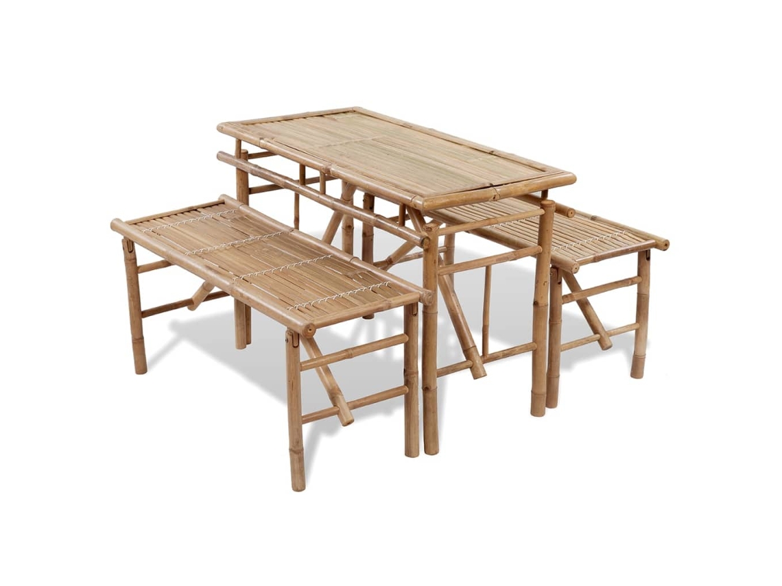 Mesa de cerveza con 2 bancos de 100 cm de bambú Dkd Home Decor