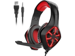 Auriculares Pro Gaming para cancelación de ruido sobre la oreja con micrófono, con luces LED rojas