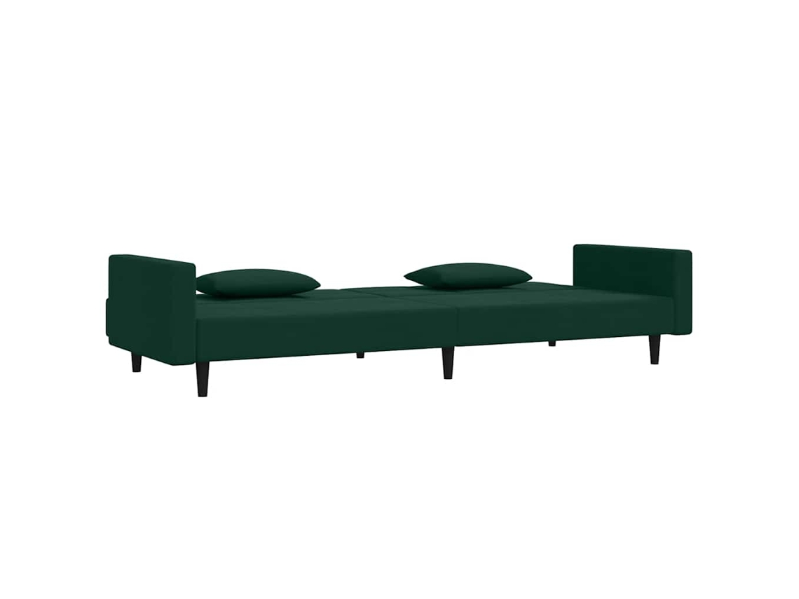 Sofá Cama De 2 Plazas Con Dos Almohadas Terciopelo Verde Oscuro