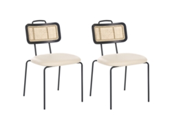 Conjunto De 2 Cadeiras De Jantar Modernas Com Encosto Em Rattan Sintético Beliani Adelanto De Ferro Creme 48x58x81