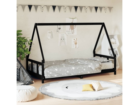 Estructura De Cama Infantil VIDAXL Negro Madera (90x190 cm)