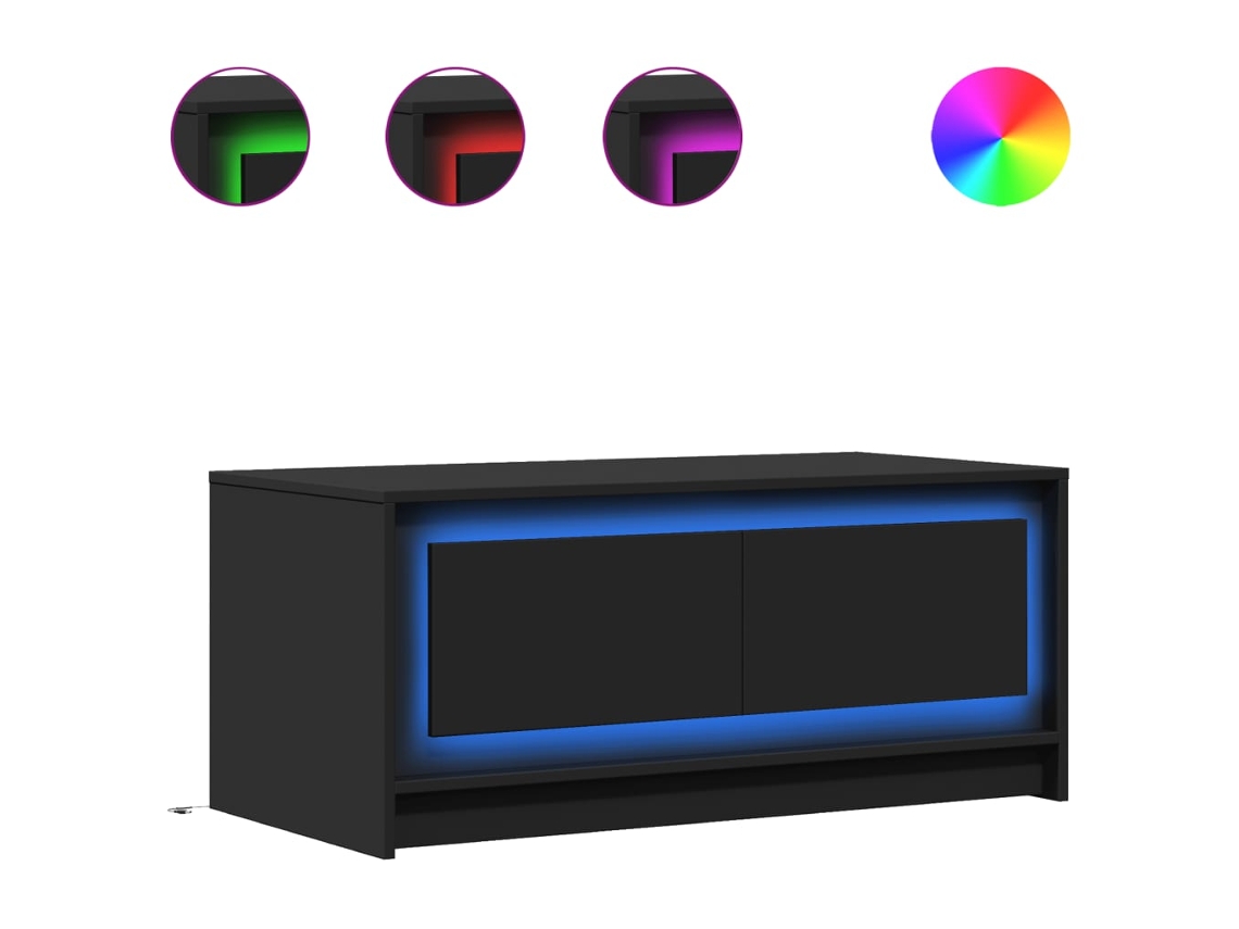 Mesa de centro con luces LED, acabado imitación madera, color negro, MAISON EXCLUSIVE (no disponible)