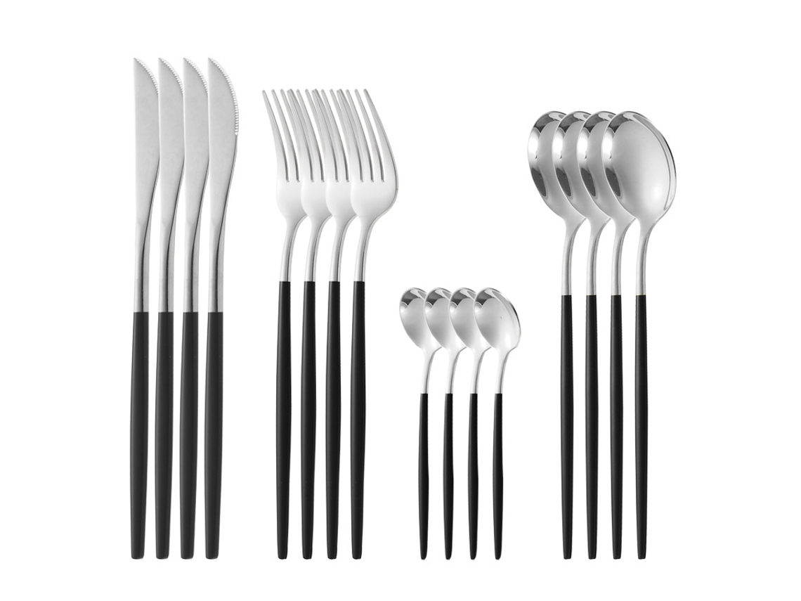 Conjunto de Talheres de Aço Inoxidável 16 Peças-Preto 