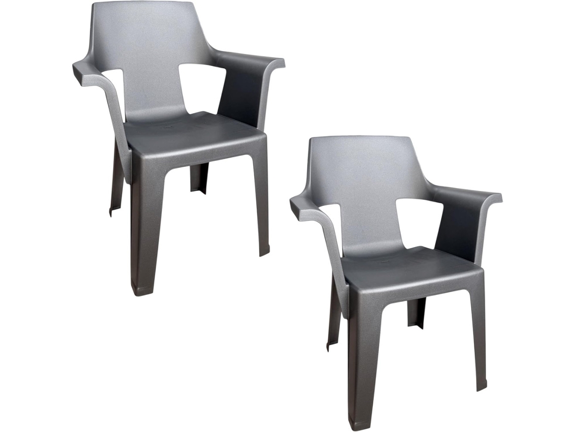 Set De Sillas Plasticas Para Terraza, Jardín, Patio, Playa, Camping, Exterior, Apilables, Interior, Exterior (2x Gris Antracita)