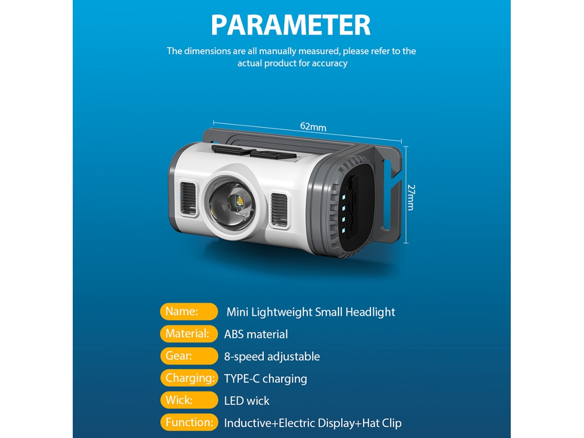 Linterna Frontal Led Recargable Con Sensor De Movimiento, 8 Modos, Luz Roja Y Azul, Con Clip Para Acampar.
