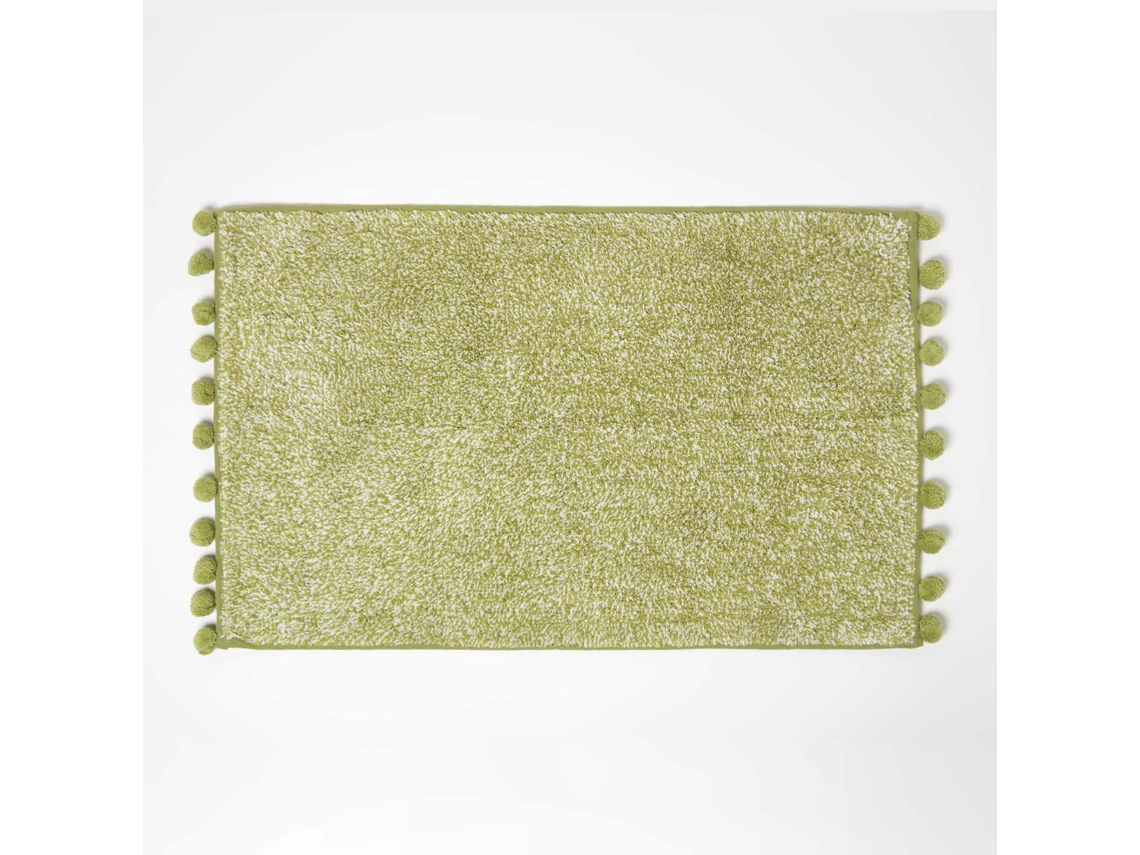 Homescapes Tufted Sage Green 100 Cotton Bath Mat With Pom Pom Edges 50 X 80 Cm