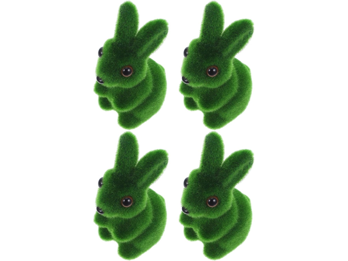 Juego 4 Figuras Conejitos Pascua Espuma Verde Flocada Esculturas Decorativas 11x6x3 Decoración Jardín
