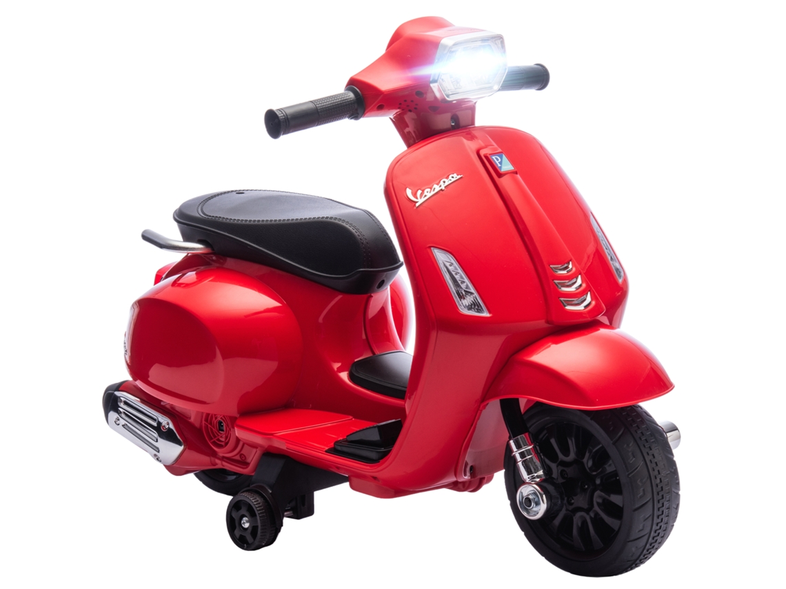 Moto Eléctrica Infantil De 6v Para Niños De 2 A 4 Años, Con Faro, Claxon, Ruedines Y Caballete, Color Rojo.
