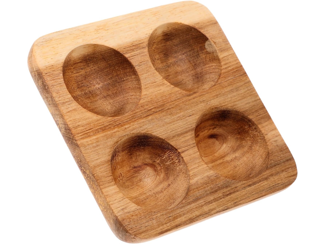 Bandeja Cuadrada Madera Marrón Huevos 4 Compartimentos Divisor Versátil Almacenamiento Cocina Comedor
