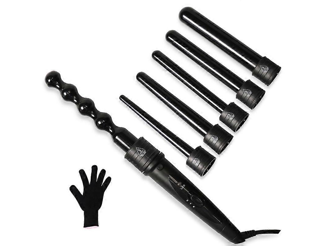 Rizador profesional 6 en 1 con placas de cerámica, temperatura ajustable de 150 a 210 °C para cabello corto y largo, incluye 1 guante Hengjian.