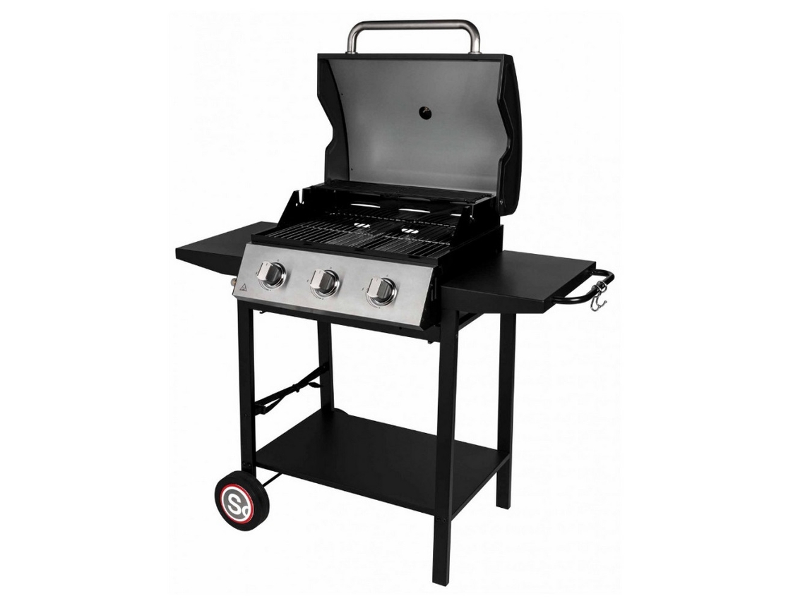 Barbacoa de gas de pie 3 fuegos 10.500w negro 335541 - SOMAGIC