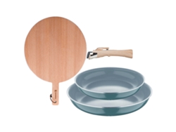 Sartenes con accesorios Ø22Ø26cm Aluminio prensado Click&Cook Bergner (3 piezas) con 1 Tabla de cortar
