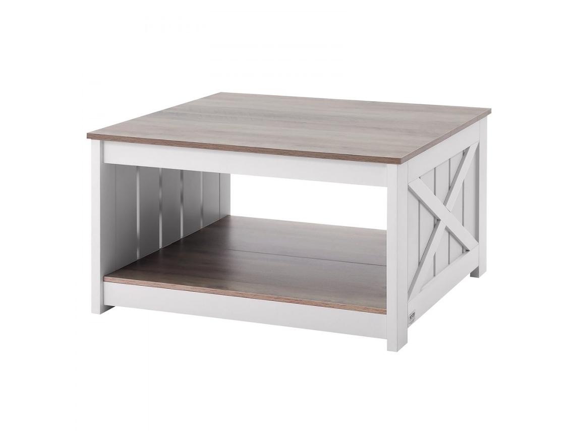 Mesa de centro cuadrada rústica con estante y tablero ancho Tekmaquinas