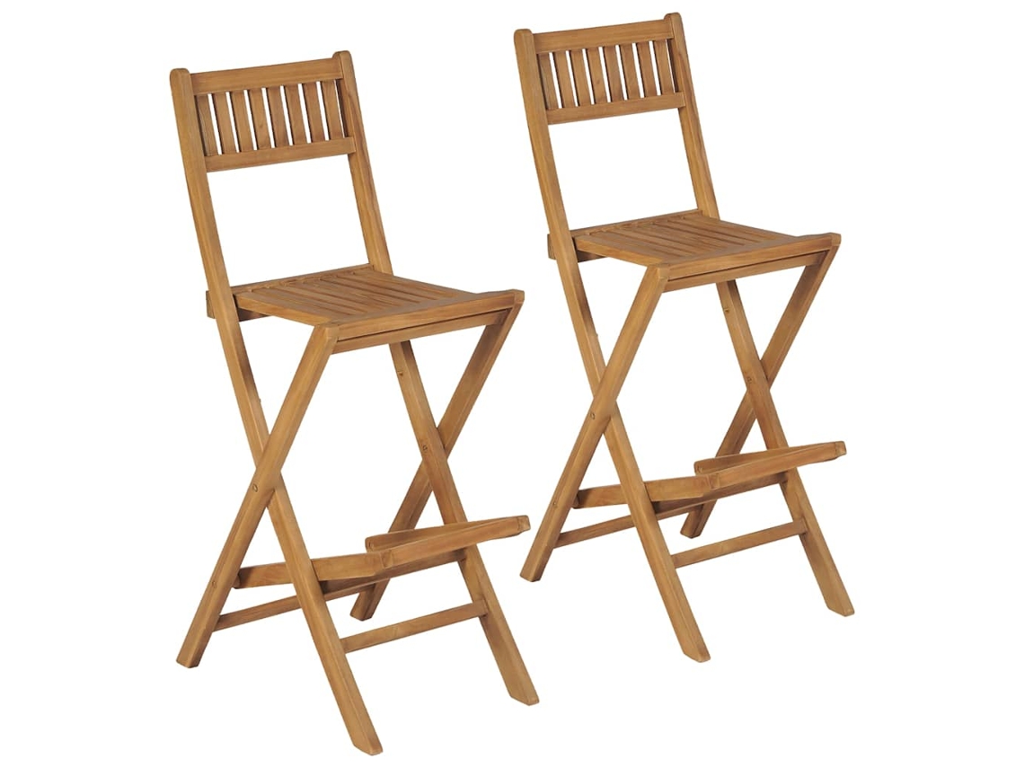 Conjunto 2 Taburetes plegables de bar de jardín VIDAXL madera teca maciza
