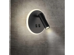 Lámpara de pared LED Rebe para dormitorio con interruptor, luz cálida, 3W+9W, aluminio negro, regulable, ideal para hoteles o pasillos.