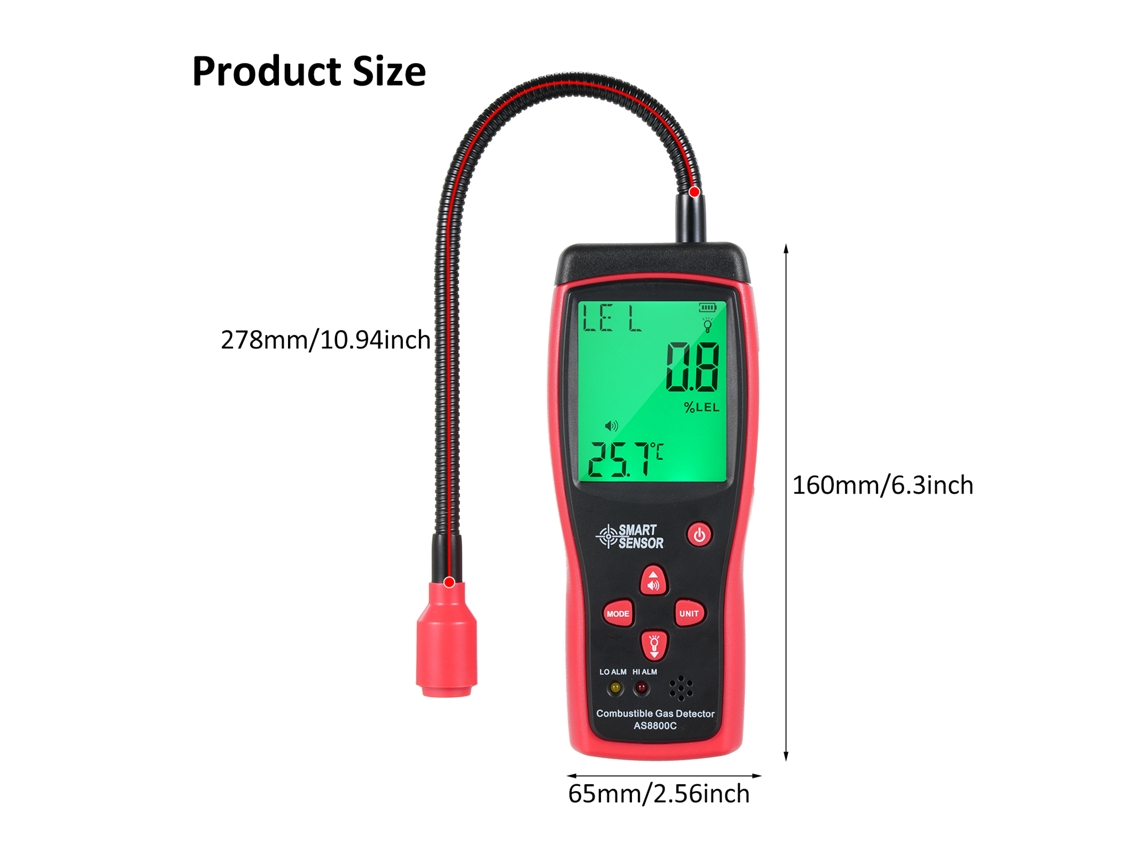 Detector Portátil De Fugas De Gas Inflamable Con Sonda Flexible Y Alarma Visual/sónica Para Gases Naturales, Metano Y Propano.