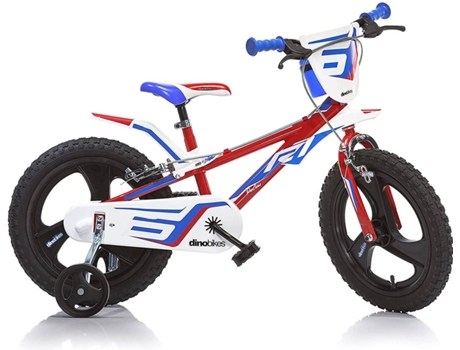 Bicicleta Infantil Niño chico 16 pulgadas frenos al manillar ruedas extraibles azul blanco rojo dino bikes r1 edad 5