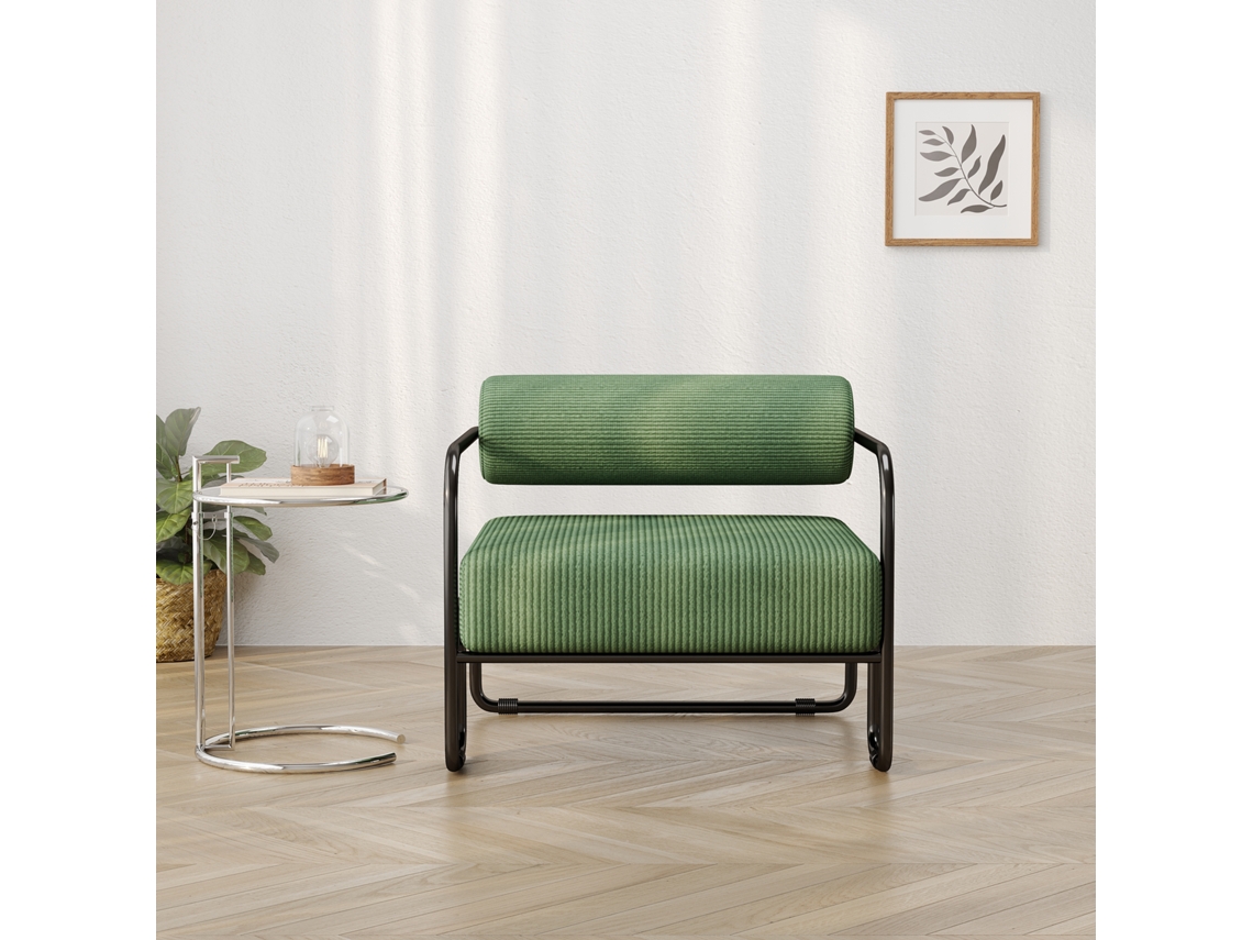Sillón Moderno De Terciopelo Y Pana, 68,5 X 73 X 70,5 Cm, Metal Negro.