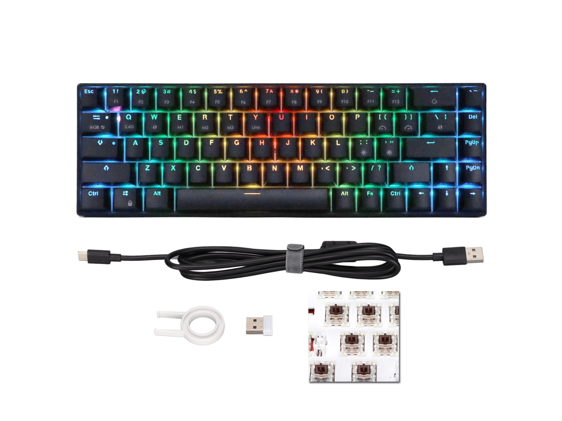 Teclado Mecánico Inalámbrico De 2,4 Ghz Con 68 Teclas, Retroiluminación Rgb Dinámica Para Windows, Interruptores Marrones.